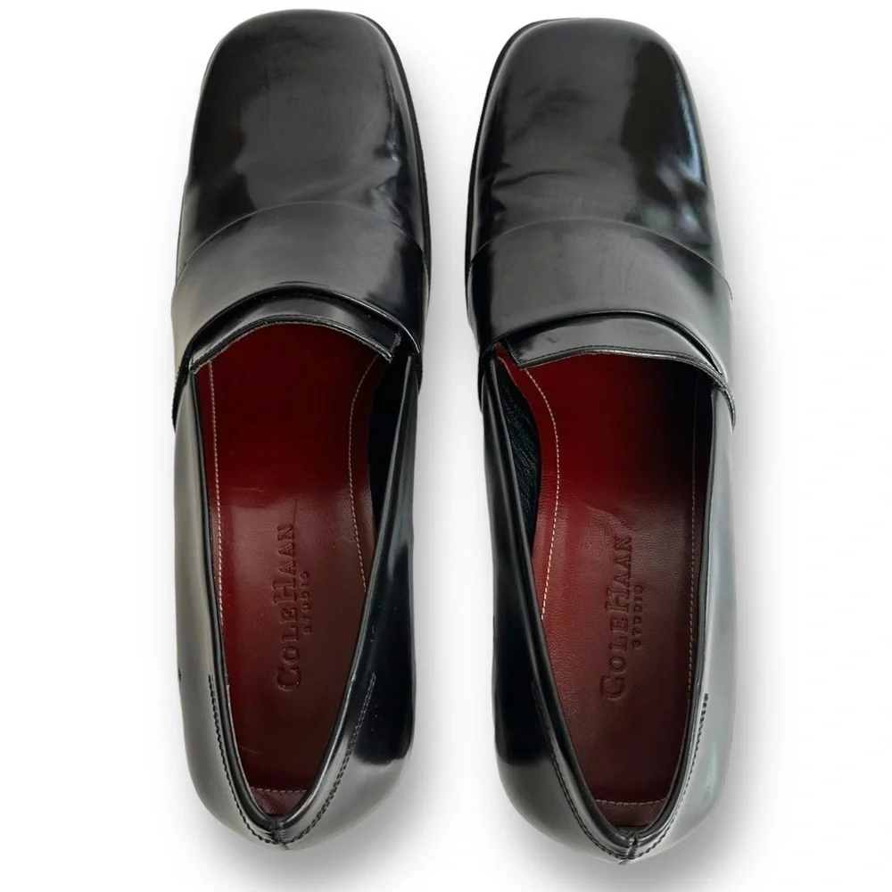 Cole Haan City Pump Women's  Black Leather Loafer Slip On Block Heel  Sz 9.5